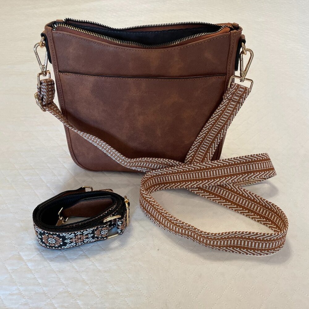 Brown Bostanten Nola Medium Hobo Crossbody Purse with Two Straps